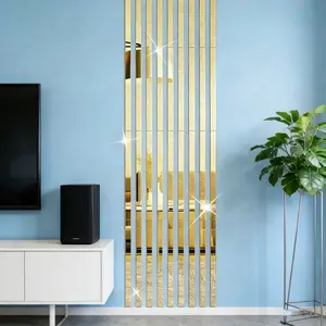 10pcs, Golden, Reflective long acrylic mirror wall sticker, 4x50cm self-adhesive waistline decorative strip, DIY hole free and easy to install, used for decoration, Home Decor, living room, bedroom, ceiling frame, TV background wall