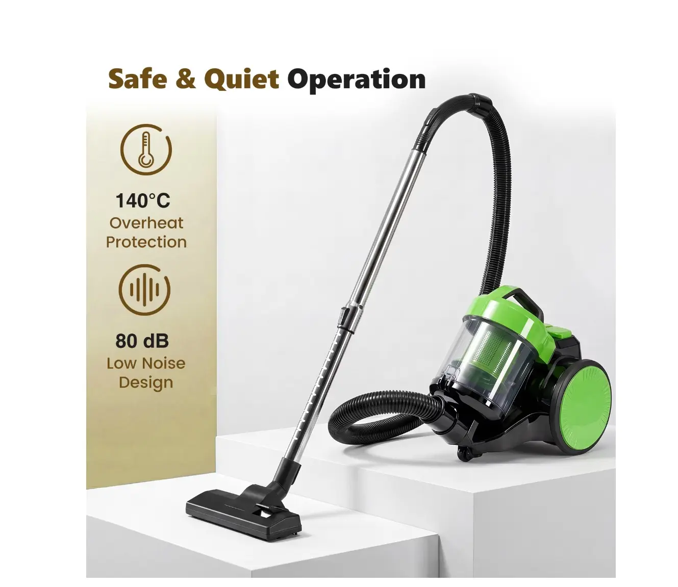 Canister Vacuum Cleaner, 1000W Bagless Vacuum Cleaners, 16Kpa Suction with 1.8L Dust Cup for Hard Floors, Carpet, Black & Green