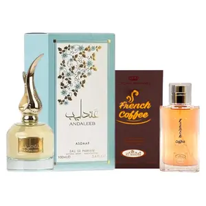 2 Pack of Asdaaf Andaleeb Unisex Eau de Parfum 100 ml - Chypre Floral Fragrance for Women and Men and French coffee 50 ml perfume.
