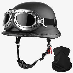 DOT-Approved Retro Style Half Helmet for Motorcycle Cruisers, 55-61cm ABS Shell, Goggles, Mask, Quick Release Buckle, Adjustable Straps