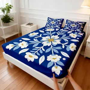 3Pcs Symmetrical Plant Print Fitted Sheet Set, Fresh Natural Style, Durable Wrinkle Resistant No Pilling, Perfect for Graduation Season Rental Room Dorm Daily Bedroom Arrangement
