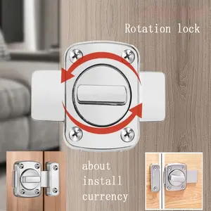 Rotating Bolt Thickened Lock Latch Anti-Theft Door Stopper No Drilling Bedroom Bathroom Door Closure Security Lock Door Hardware