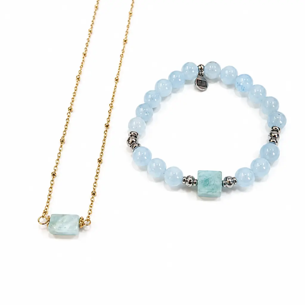 TTT Live Exclusive Blue Aquamarine Gemstone Bracelet & Necklace Bundle