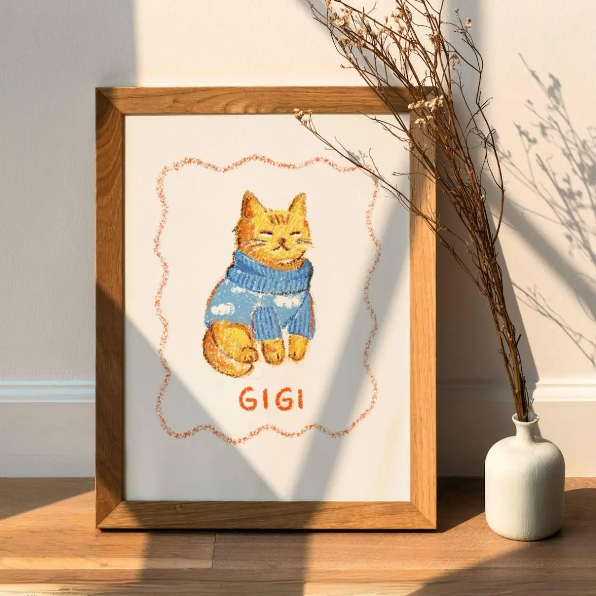 Custom Badly Drawn Pet Portrait, Personalized Cat Portrait, Unique Pet Poster, Digital Printable Cat Portrait Wall Art Cat Mom