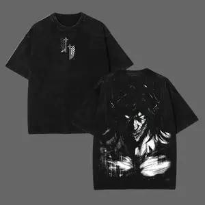 Retro Heavy Eren Yeager x Attack On Titan Ver 2 Anime Double Printed Men's Vintage Tee Washed Unisex Oversize Anime Manga Washed Heavyweight Cotton T-shirt, Anime Gift For Him Crewneck Oversized Short Sleeve