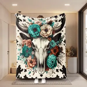 Ultra Soft Floral Cow Print Blanket, Comfortable Travel Throw, Home Fashion Warm Shawl, Bed Blanket, Sofa Cover, TV Lounging