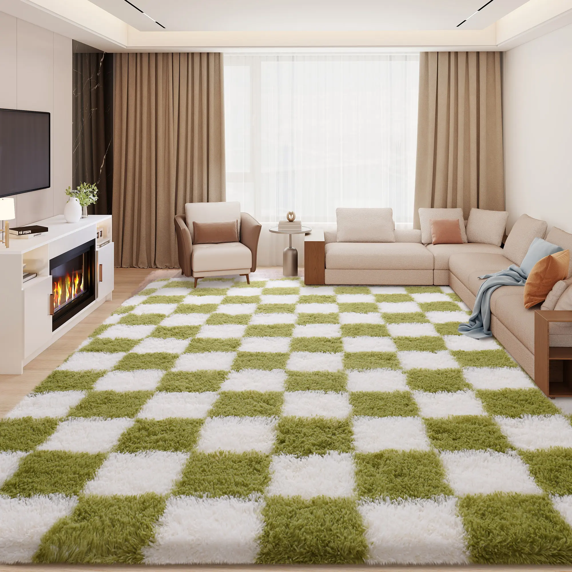 Off-white and Green Checked