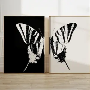 Vintage Butterfly Wall Art Set of 2, Black and White Sketch Posters, Elegant Insect Prints for Room Decor, Unframed