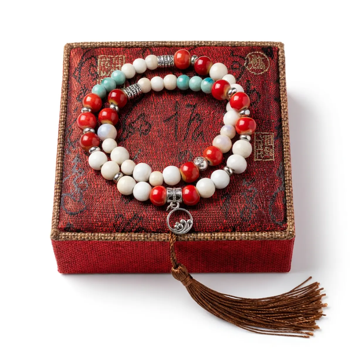 Handmade Ceramic Bracelet, Cultural Inspired Double-Band Bangle with Pendant Chain, Adjustable Zen Chic Jewelry for Meditation & Gifting, Culture, 16Cm, Arm Candy Accessories