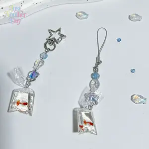 2PCS Resin Goldfish Keychain Charms, Cute Simulation Fish Pendant, Versatile Hanging Ornaments for Phones, Bags & Headphones, Unique Aesthetic Accessories