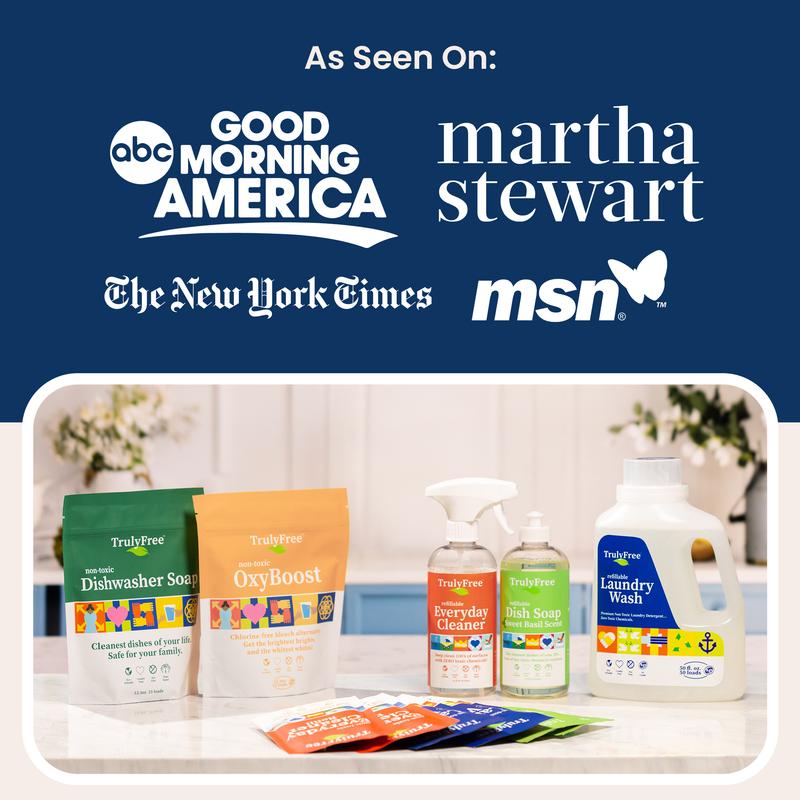Truly Free Non-Toxic Laundry Detergent - Lavender & Eucalyptus - Sensitive Skin & Baby Safe - Eco Kit: Empty Jug + 3 Concentrate Pouches (Just Add Water) - 150 Loads