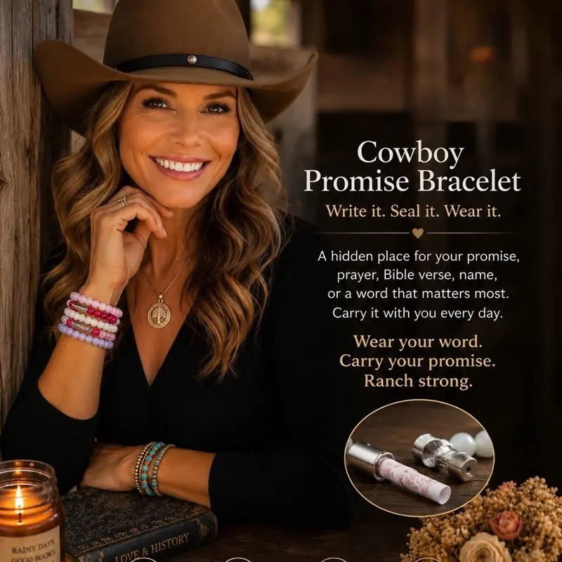 Cowboy Promise Bracelet - Western Cowgirl Jewelry with Hidden Message Stone Bead, Secret Compartment for Writing Your Own Prayer or Promise