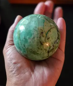 Large Amazonite Sphere with Rosewood Stand for Calming Energy and Stress Relief Spiritual Crystal Enhances Well-being and Peace