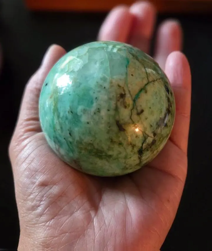 Large Amazonite Sphere with Rosewood Stand for Calming Energy and Stress Relief Spiritual Crystal Enhances Well-being and Peace