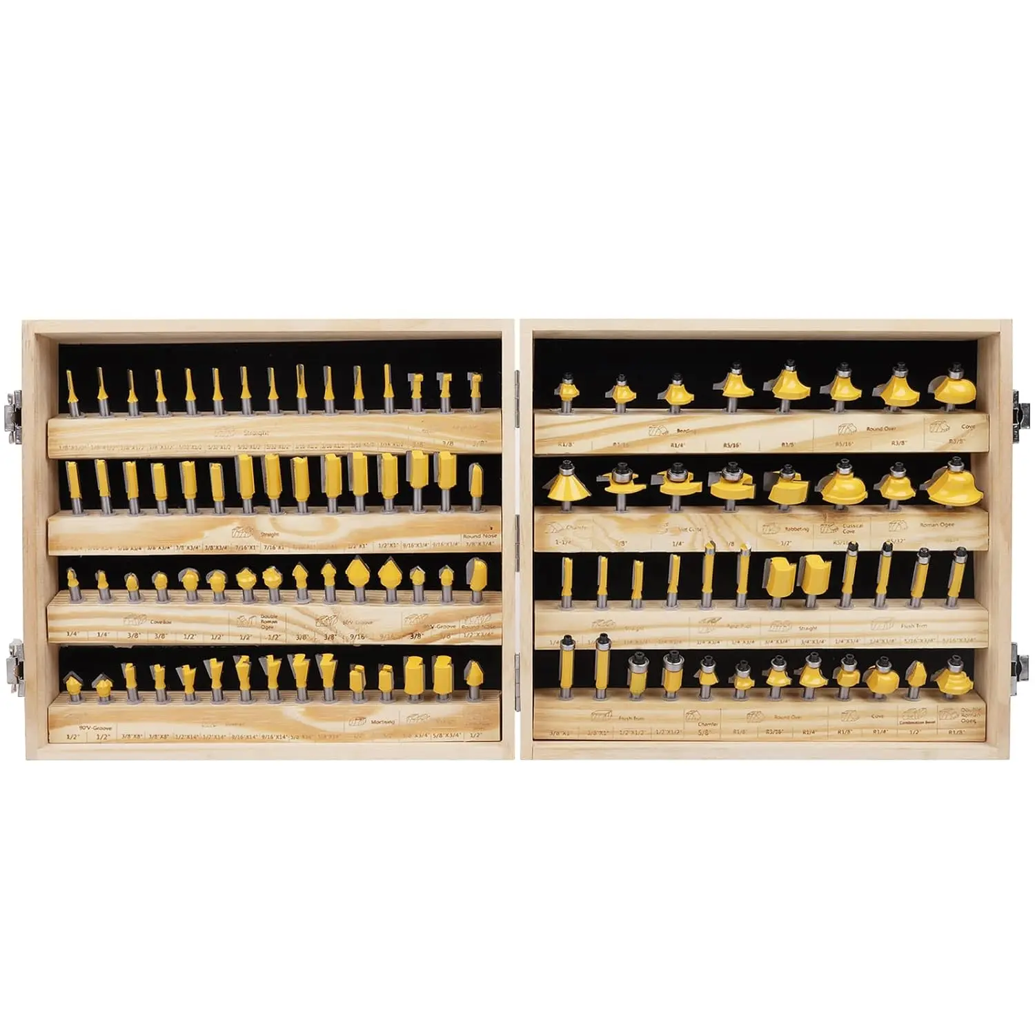 100 count Router Bits Set, 1/4 Inch Shank Expert Router Bit Kit with Wooden Storage Case, Tungsten Carbide Router Bits Kit for Woodworking