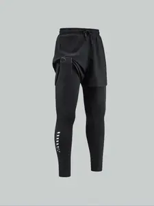 Men's Basketball Pants Sports Long Trousers Quick-Dry Autumn Running Fitness High Elastic Training Tight Nine-Point Fake Two-Piece Men's Sportswear Athletic Running Pants