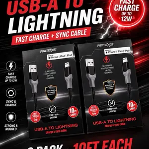 Powerxcel 2 pack USB-A TO LIGHTING CABLE 10FT