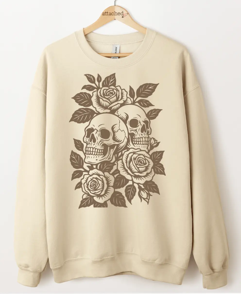 Skull & Roses Color On Color Graphic Top