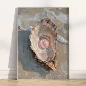 Pink Pearl inside Oyster Shell Wall Art, Trendy Coastal Wall Art, Preppy Beachy Room Decor, Girly Summer Poster