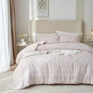 MKXI Luxury Comforter Set Leopard Print Queen Size Comforter Set Animal Pattern Pink White Floral Bed Comforter Cute Leopard Comforter Bedding Set for All Season