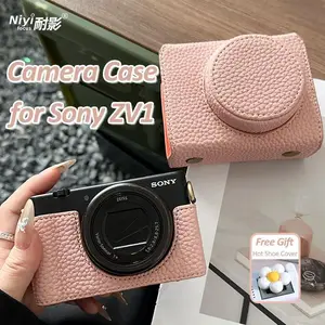 Camera Protective Case for Sony ZV1 Lichee Pattern Camera Pouch Shoulder Strap Cover Portector Bag Anti-Scratch Waterproof Leath