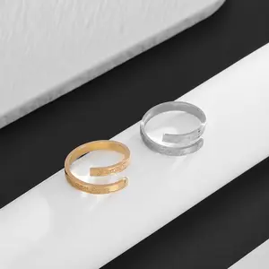 Avoria Tone Adjustable Open Ring, Engraved Stainless Steel Fashion Ring for Women Men