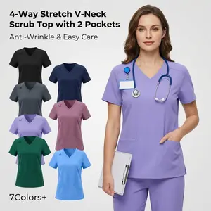Kecols 4-Way Stretch Scrub Tops - V-Neck, Wrinkle & Breathable, with 2 Pockets for Healthcare Professionals Clothes Clothes