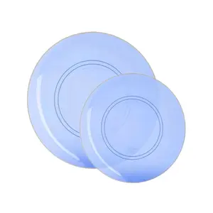 Round Transparent Bartenura Blue • Gold Plastic Plates | 10 Pack