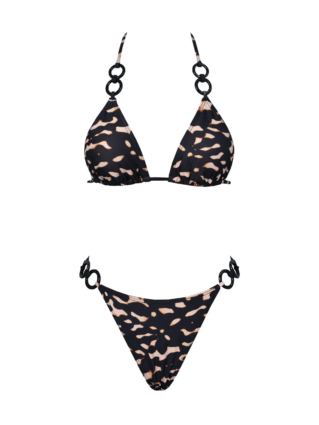 Classic leopard print women’s halter bikini set with ring detail, two-piece Thong micro bikini; fashionable, sexy low-rise two-piece swimsuit set; casual beachwear/swimsuit for holidays and hot springs. Bathing Suit