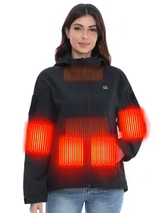 HOTHUGZ 6 Heating Zones Women's Heated Jacket with 2Packs 12V Battery, Waterproof Heating Hood Long Sleeve Tops for Camping, Hiking and Skiing - Perfect Winter Gift