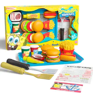 Spongebob Kids Kitchen Playset - Interactive Play Food with 2 Krabby Patty Burgers, Seafoam Shake, Kelp Fries, Spongebob Toys Kitchen Set for Kids Ages 3-5 Includes Velcro Dots
