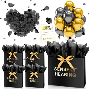 5 Sense  Bag for Men Women with Tissue Paper, 12.6" Anniversary Bag for Him Her Birthday Black