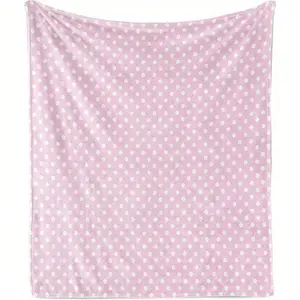 Cozy Pink And White Polka Dot Flannel Throw Blanket Soft Warm Vintage Inspired Geometric Design Ideal For Couch Or Bed  Portable Breathable Lightweight Skin-friendly Cooling Warm Machine WashableBlanket Tee And Themed Durable birthday celebration