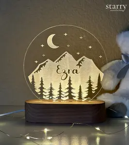 STARRY MOONBEAMS Custom Name Mountains Night Light for Boys Personalized Name Sign with Warm Light Up Sign for Nursery Night Lamp for Girls Baby Shower Gift for 1st 2nd 3rd Birthday Gift Ideas Bedroom Decor Name Personalized Night Lamp 2024