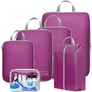 Lightweight Compression Packing Cubes Set for Travel - Portable Travel Storage Organizers Travel Set for Carry on Suitcases Waterproof Bag Zip