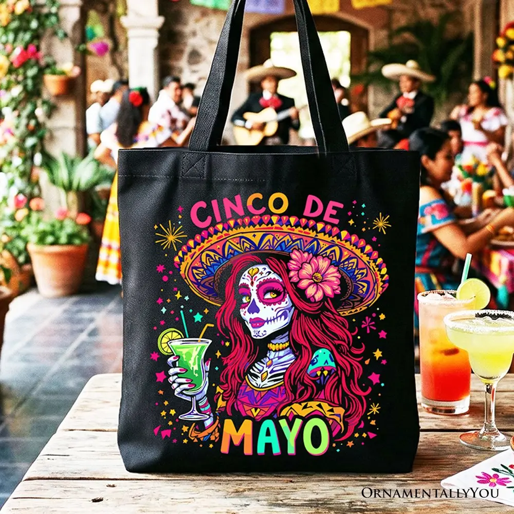 Sugar Skull Girl Cinco De Mayo Tote Bag, Mexican Margarita Sombrero Gift Shopper