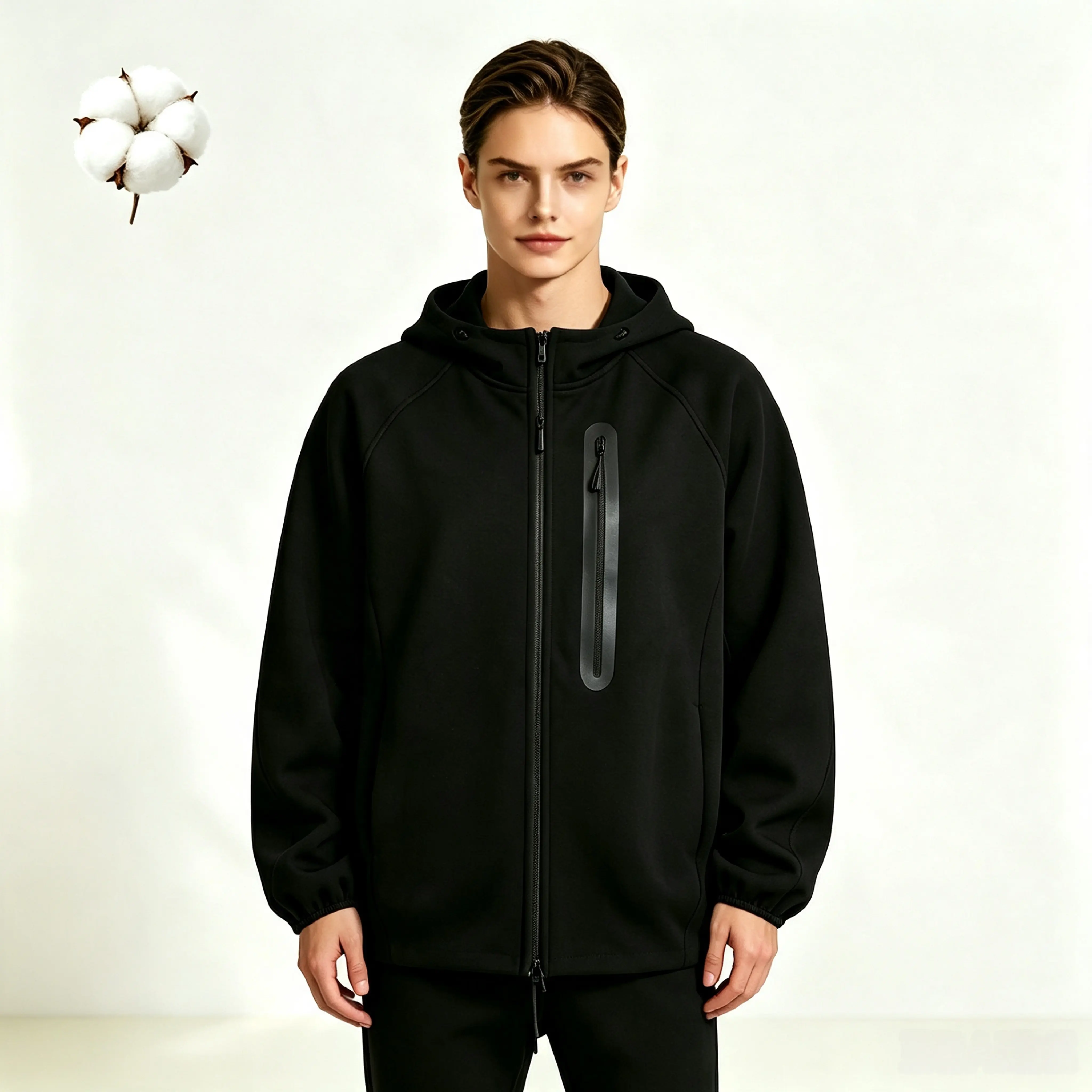 Men's Loose-Fit Long Sleeve Plain Zip-Up Baseball Jacket - Casual Wear Lightweight Coat with Phone Pocket, Black & Gray Retro Varsity Team Logo Fashionable Outerwear