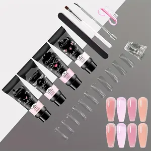 Poly Gel Nail Extension 10pcs/Set 15gx4pcs Gel Nail Kit Nail Polish Kit All In One Polygel Nail Art Starter Easy To Use Polymer Gel Nail Enhancement Kit
