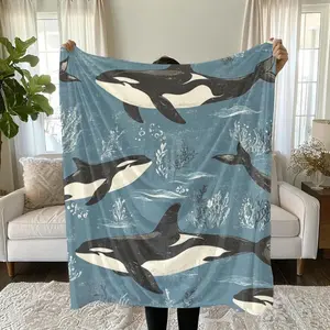 Soft Funny Throw Blanket Orca Killer Whale Plush Underwater Sea Animal Lovernket Flannel Fleece Digital Print For Sofa Bed Travel All-Season Cozy Office Living Room