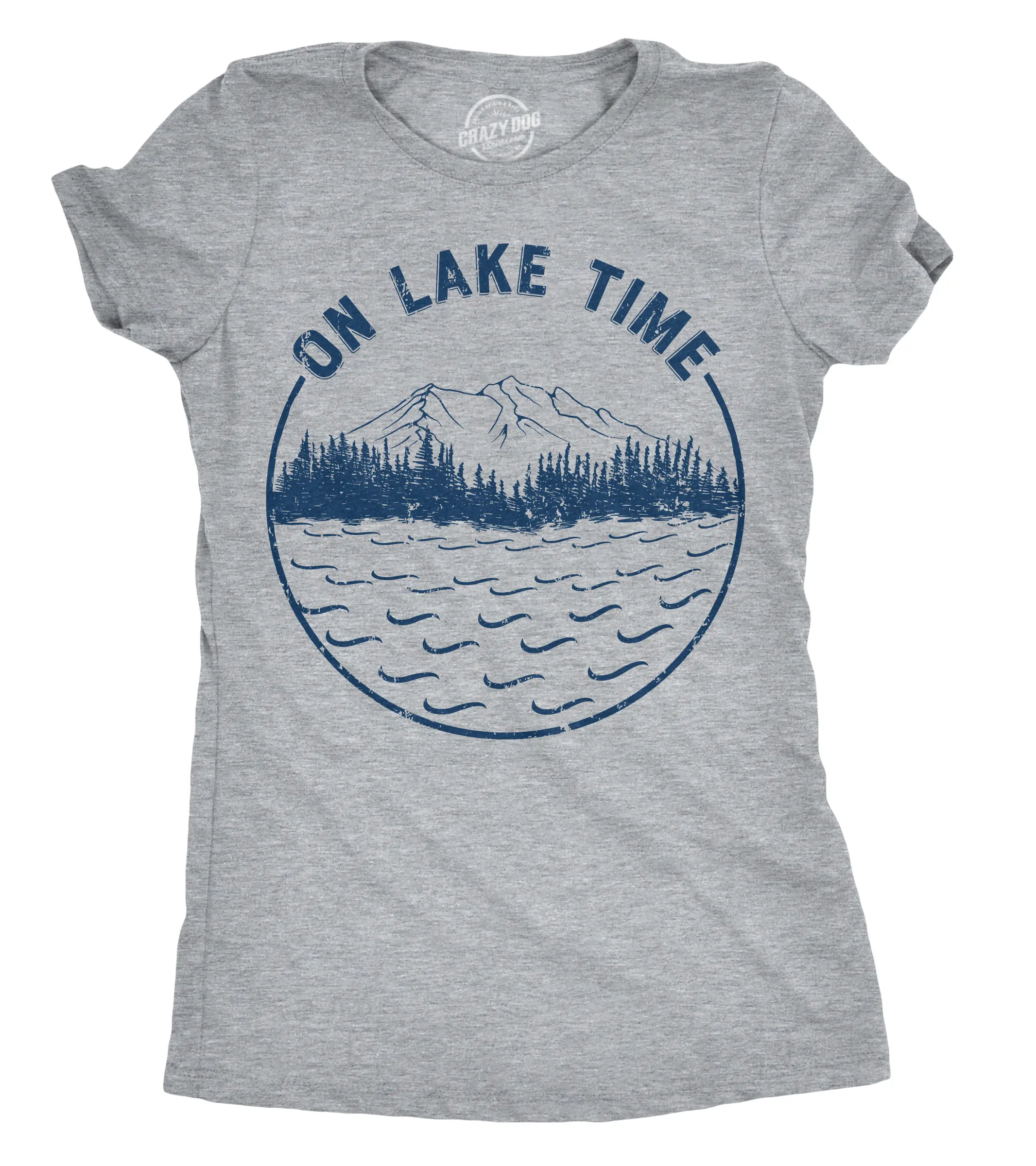 Womens On Lake Time T Shirt Funny Summer Vacation Outdoors Tee for Ladies Funny Womens T Shirts Cute Vintage Fashion Casual Ladies T-Shirt Gift Funny Summer Top Women's Novelty Tees Light Grey