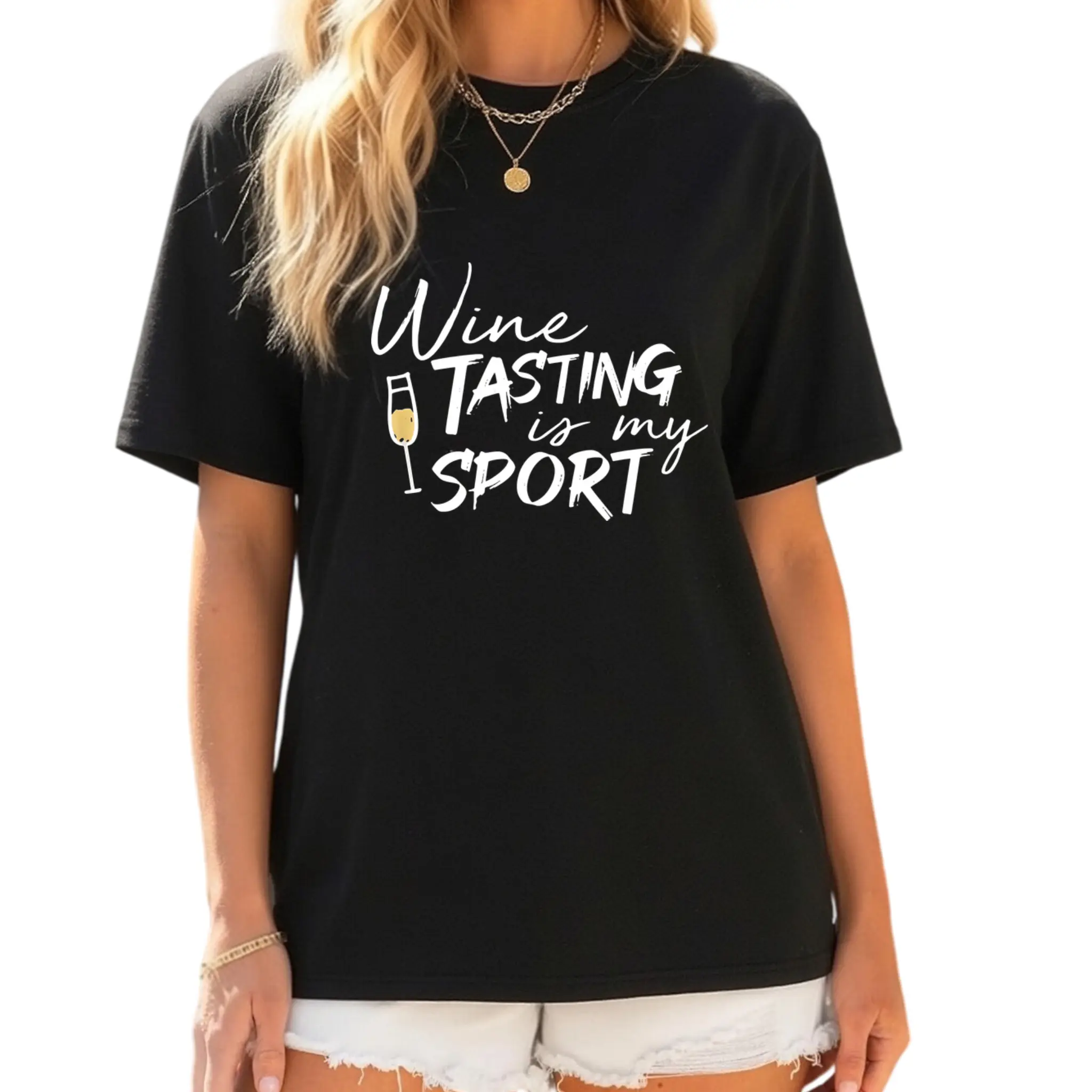 Womens Wine Tasting Is My TShirt Retro Wine Lover Tee with Champagne Glass Graphic G Casual Shirt for Wine Enthusiasts Parties Daily Wear Funny Gift for Oenophiles PLUSi01Crew Neck Short Sleeved Top Suitable for All Seasons Casual and Versatile Check Cott