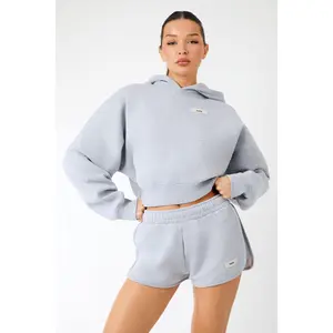 Kaiia Label Logo Cropped Oversized Hoodie Grey Marl