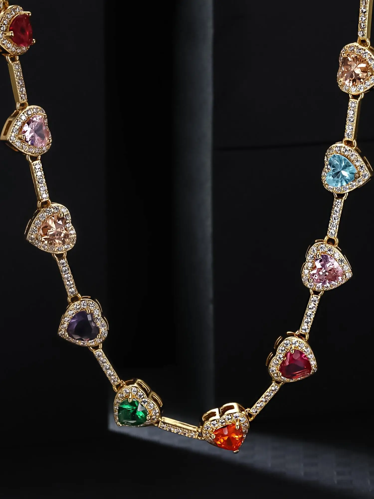 Colorful Heart Shaped Imitation Crystal Decor Necklace, Elegant Luxurious Gift for Mom & Girlfriend, Fashion Jewelry Accessories for Women