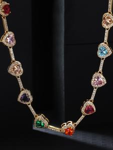 colorful heart shaped imitation crystal decor necklace, elegant luxurious gift for mom & girlfriend, fashion jewelry accessories for women