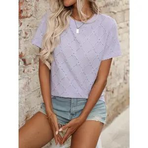 Eyelet Round Neck Short Sleeve Top