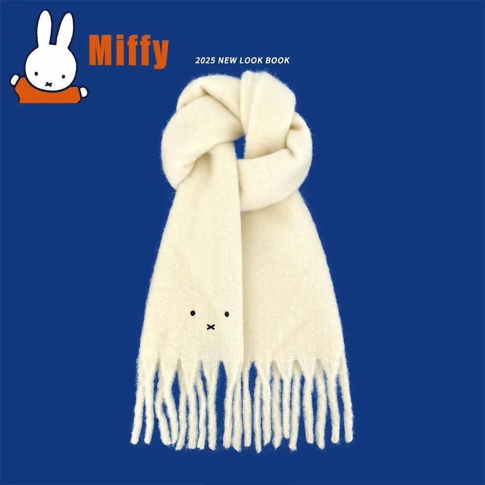 Kawaii Miffy Faux-Cashmere Scarf Cute Rabbit Plush Tassel Shawl Thick Warm Winter Neckerchief Fashion Girl Gift