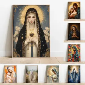 1pc Frameless Virgin Mary Print Wall Art Poster Icon Religious Wall Art Our Lady Home Decor Holy Mother Poster Heart Design Modern Christian Saint Gift  (12 Style Options)