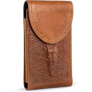 P-PHP013    Genuine Leather Phone Holster Fits for iPhone 16 Pro Max 15 Plus 14 Pro Max Samsung Galaxy A15 Note 9 8 S23+ S22+ S21 FE S20 Ultra Holster Waist Pouch Belt Clip Case Cell Phone Holder (Brown)