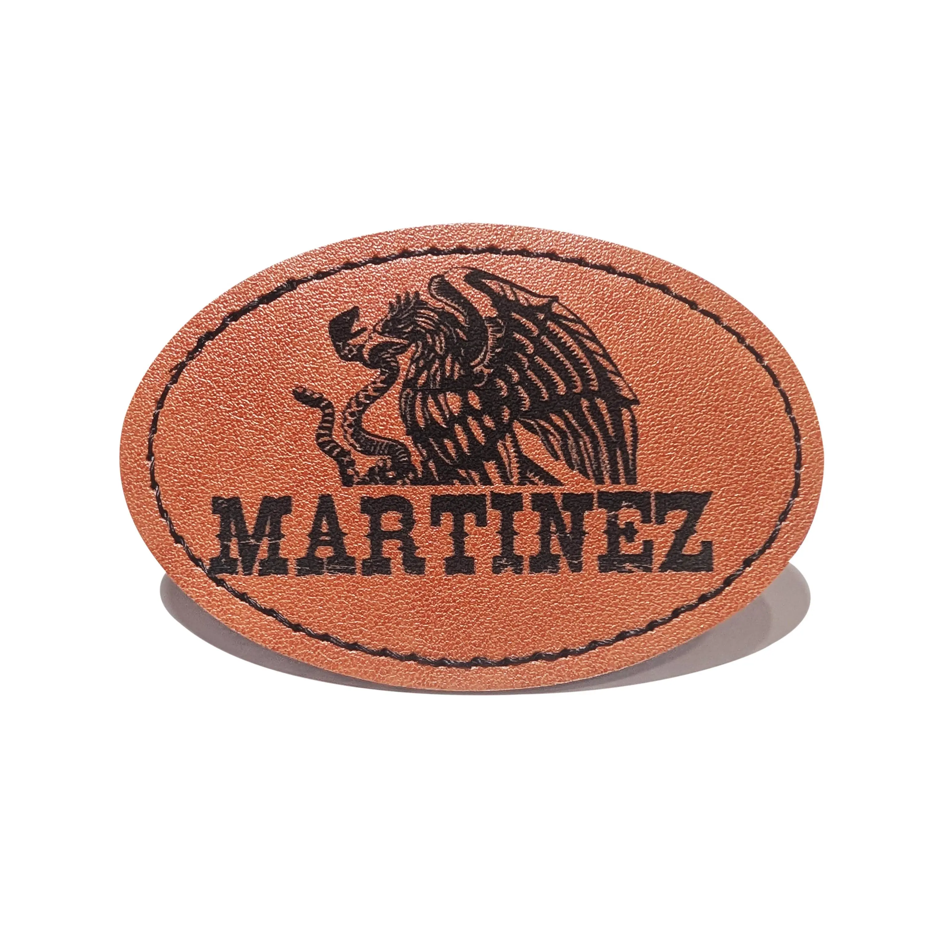 Martinez Faux Leather Patch – 3x2" Brown Leather Iron-On for Jackets, Vests Martinez Mexican Flag Eagle Aguilar Mexicana