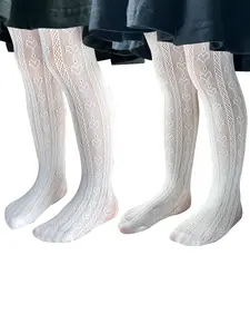 2 Pairs Girls Dance Pants, Thin Heart Pattern, Mosquito Proof, Elegant Baby Leggings, Princess Socks, Gift Socks for Kids, Tights